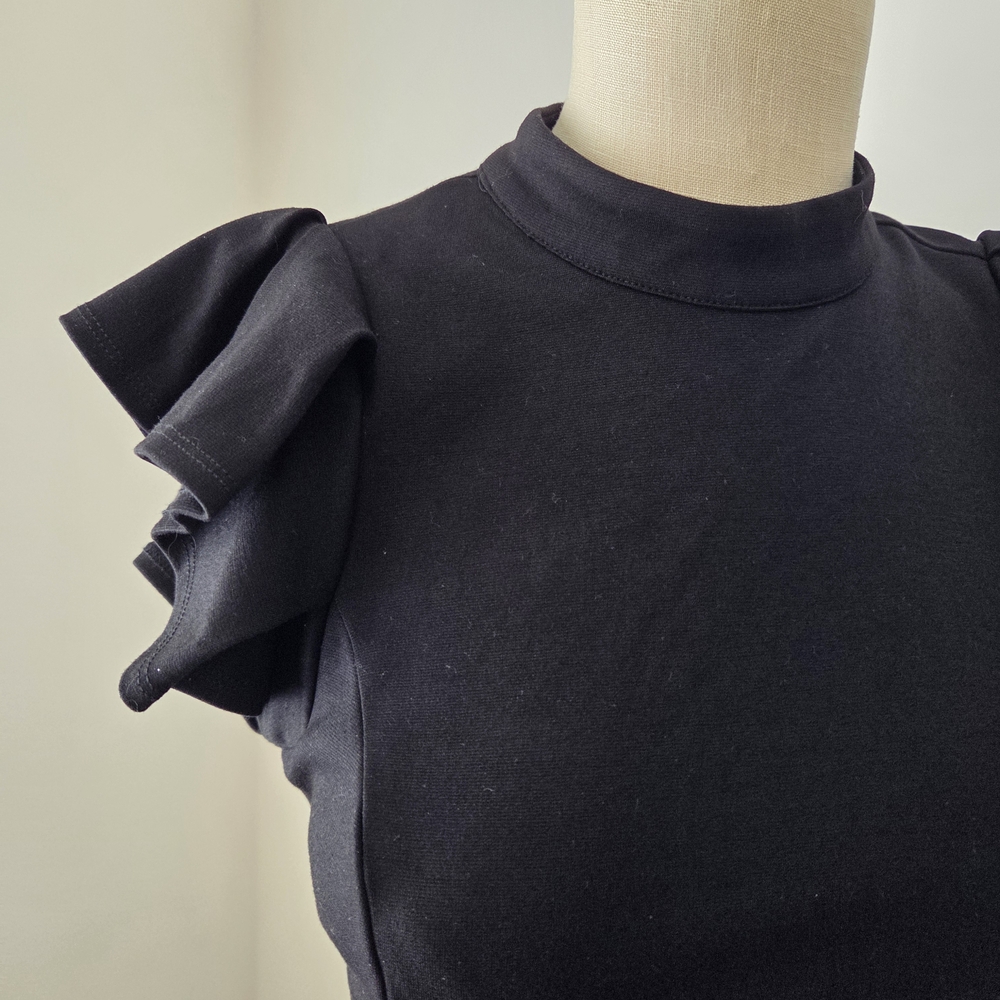 Lulu's Black Ruffle-Shoulder Midi Sheath Dress Pre-Owned - Picture 5 of 10